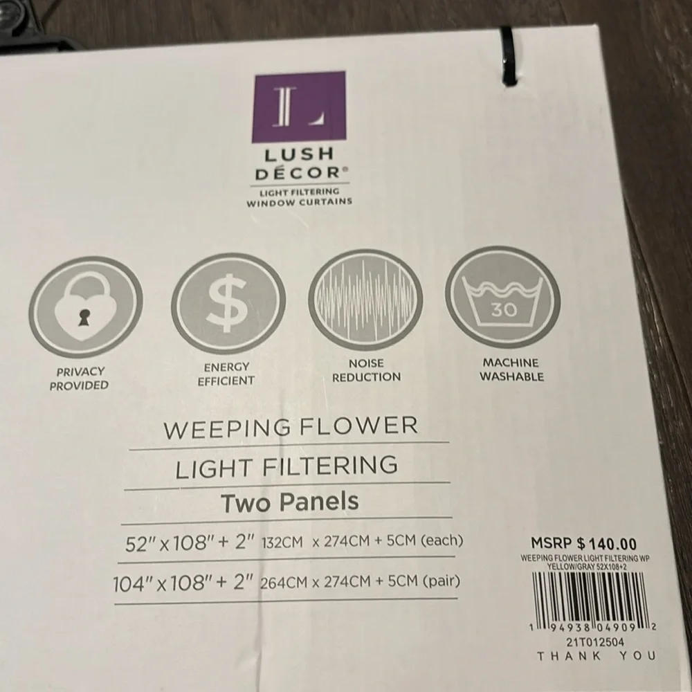 Lush Decor Weeping Flower, 2 panel set, Light Filtering,satin feel curtains